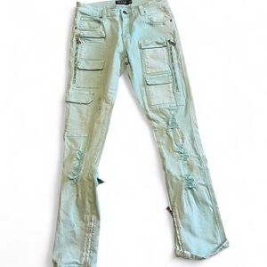 Mint Green Cargo Politics Straight Leg Jeans
